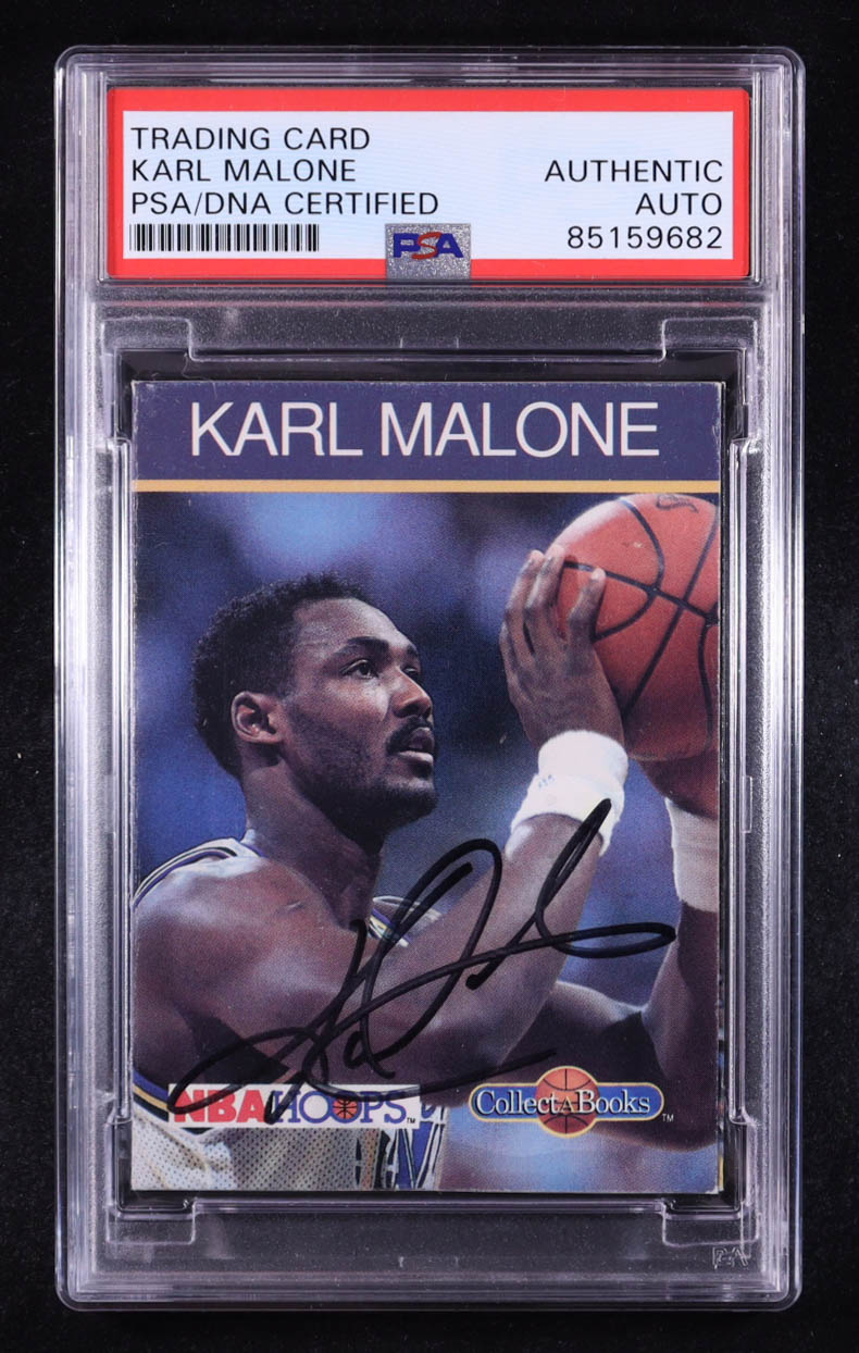 Karl Malone Signed 1990-91 Hoops CollectABooks #5 (PSA) at PristineAuction.com Karl Malone Signed 1990-91 Hoops CollectABooks #5 (PSA) at PristineAuction.com