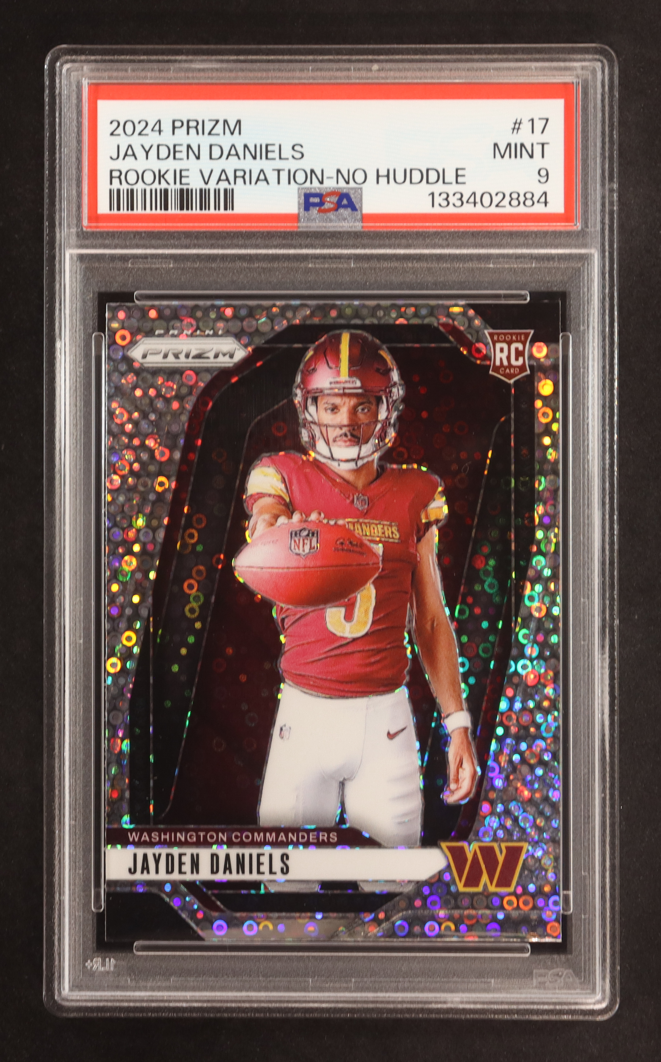 Jayden Daniels 2024 Panini Prizm Rookie Variations Prizms No Huddle #17 RC (PSA 9) at PristineAuction.com Jayden Daniels 2024 Panini Prizm Rookie Variations Prizms No Huddle #17 RC (PSA 9) at PristineAuction.com