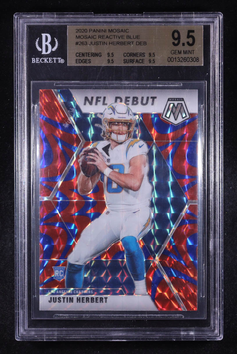 Justin Herbert 2020 Panini Mosaic Mosaic Reactive Blue #263 DEB RC (BGS 9.5) at PristineAuction.com Justin Herbert 2020 Panini Mosaic Mosaic Reactive Blue #263 DEB RC (BGS 9.5) at PristineAuction.com