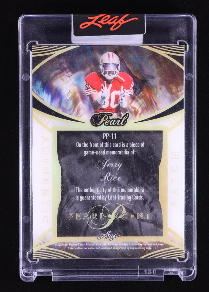 Jerry Rice 2025 Leaf Pearl Pearlescent Patch Platinum Spectrum Holofoil #PP11 #2/4 at PristineAuction.com Jerry Rice 2025 Leaf Pearl Pearlescent Patch Platinum Spectrum Holofoil #PP11 #2/4 at PristineAuction.com