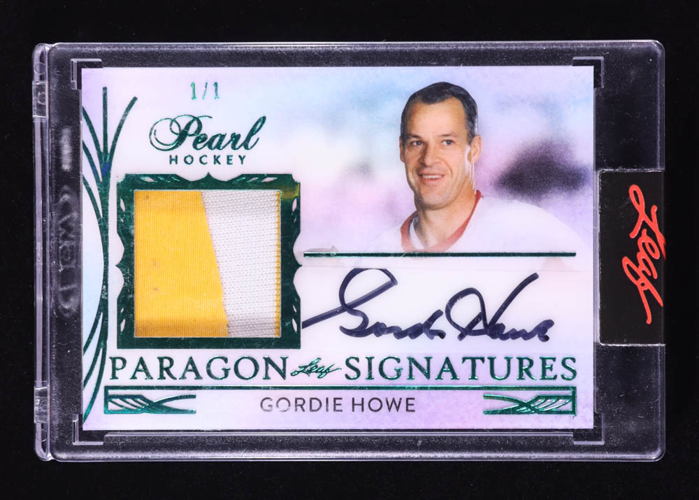 Gordie Howe 2020-21 Leaf Pearl Paragon Signatures Green Spectrum #PSGH1 #1/1 at PristineAuction.com Gordie Howe 2020-21 Leaf Pearl Paragon Signatures Green Spectrum #PSGH1 #1/1 at PristineAuction.com