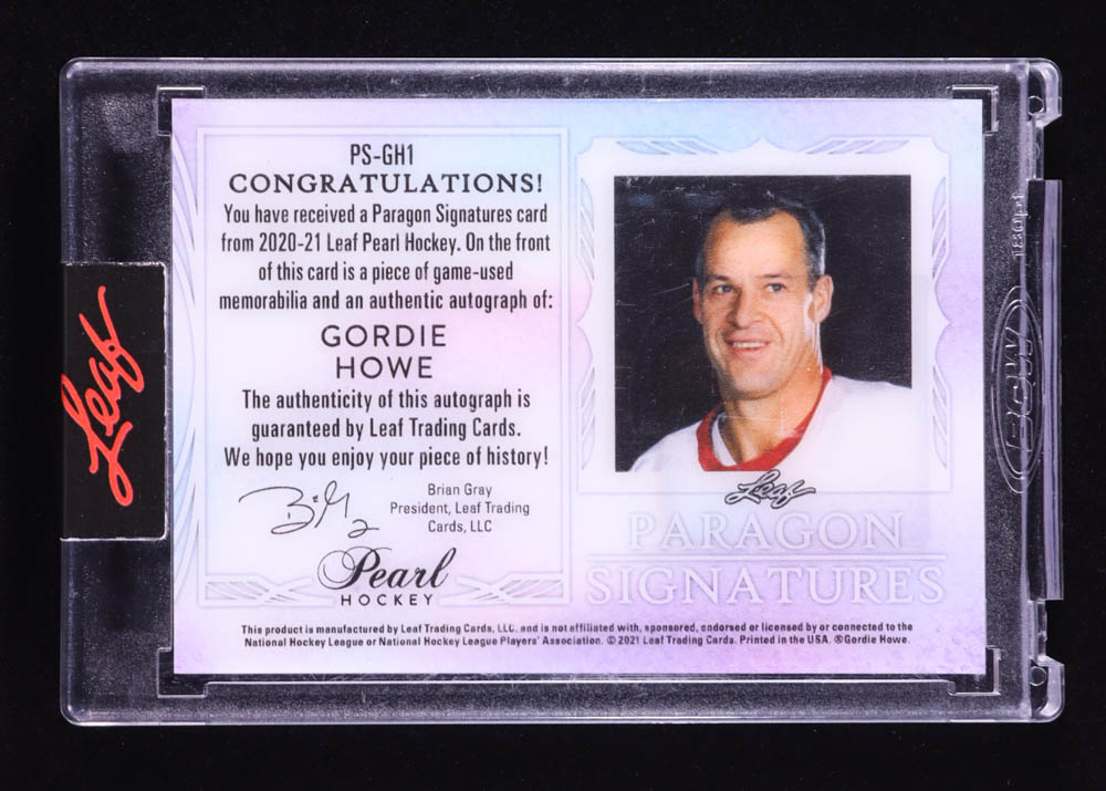 Gordie Howe 2020-21 Leaf Pearl Paragon Signatures Green Spectrum #PSGH1 #1/1 at PristineAuction.com Gordie Howe 2020-21 Leaf Pearl Paragon Signatures Green Spectrum #PSGH1 #1/1 at PristineAuction.com