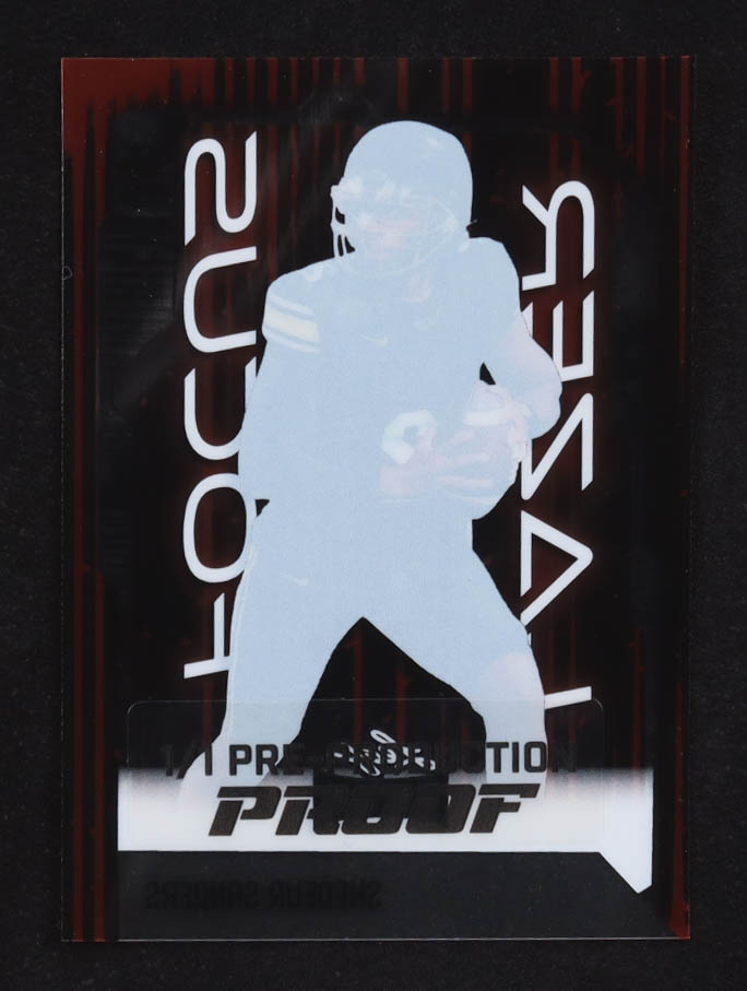 Shedeur Sanders 2024 Leaf Metal Lazer Focus Pre-Production Proof Clear Red RC #1/1 at PristineAuction.com Shedeur Sanders 2024 Leaf Metal Lazer Focus Pre-Production Proof Clear Red RC #1/1 at PristineAuction.com
