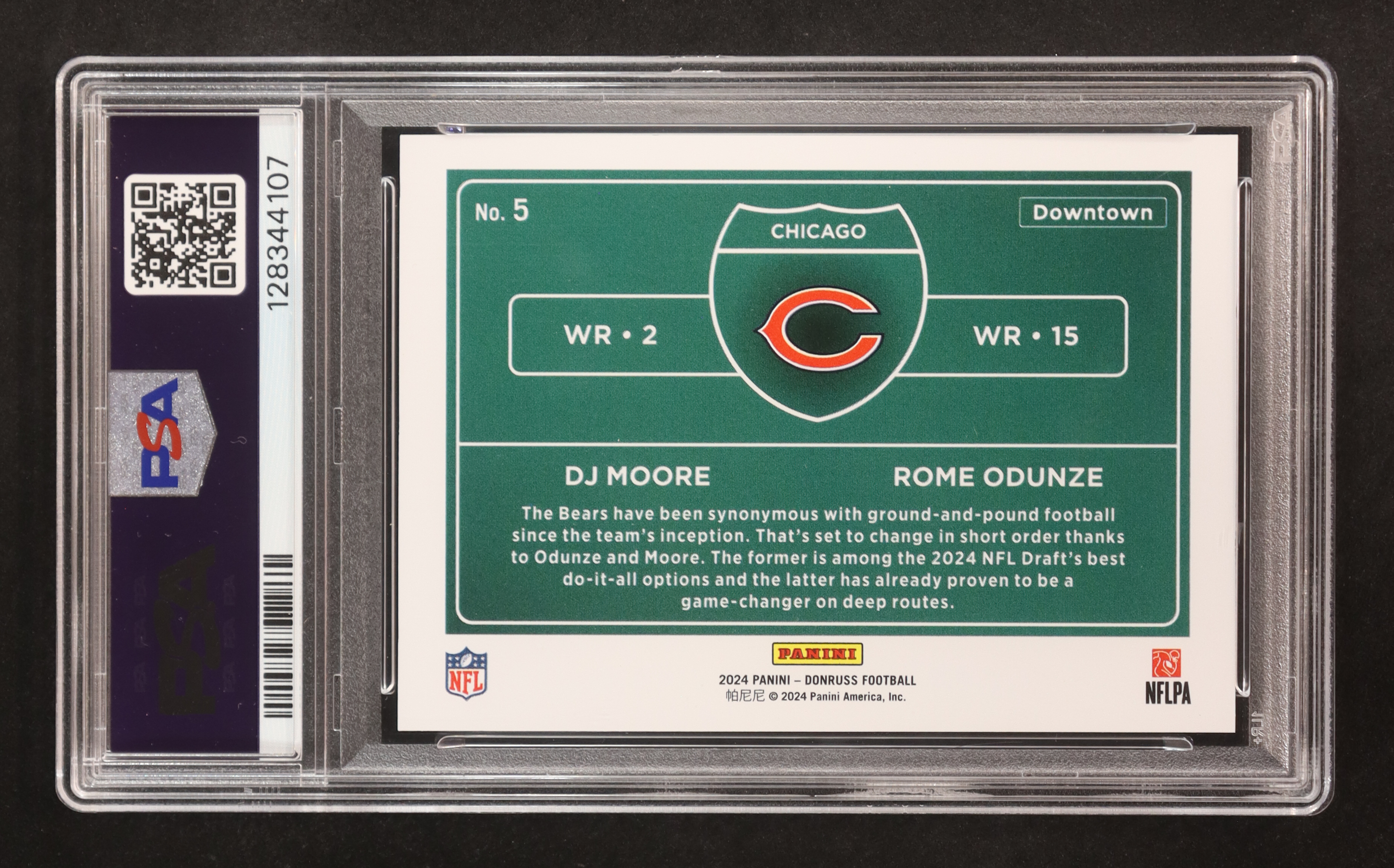 D.J. Moore / Rome Odunze 2024 Donruss Horizontal Downtown #5 (PSA 10) at PristineAuction.com D.J. Moore / Rome Odunze 2024 Donruss Horizontal Downtown #5 (PSA 10) at PristineAuction.com