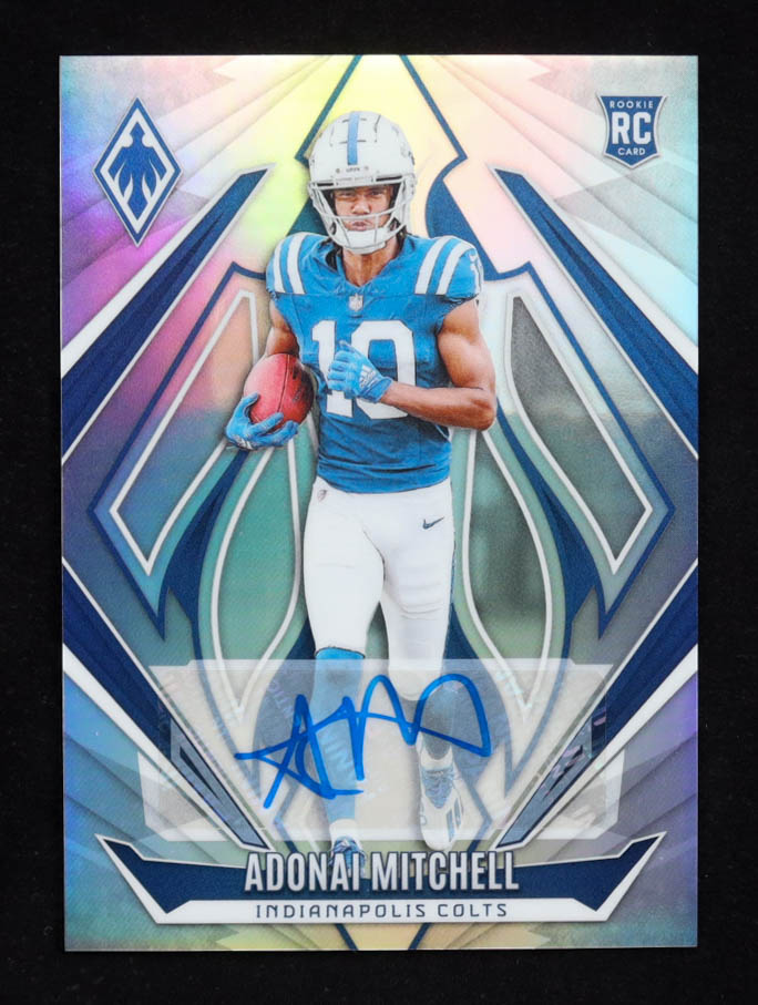 Adonai Mitchell 2024 Panini Phoenix Rookie Autographs Silver #153 #106/199 RC at PristineAuction.com Adonai Mitchell 2024 Panini Phoenix Rookie Autographs Silver #153 #106/199 RC at PristineAuction.com