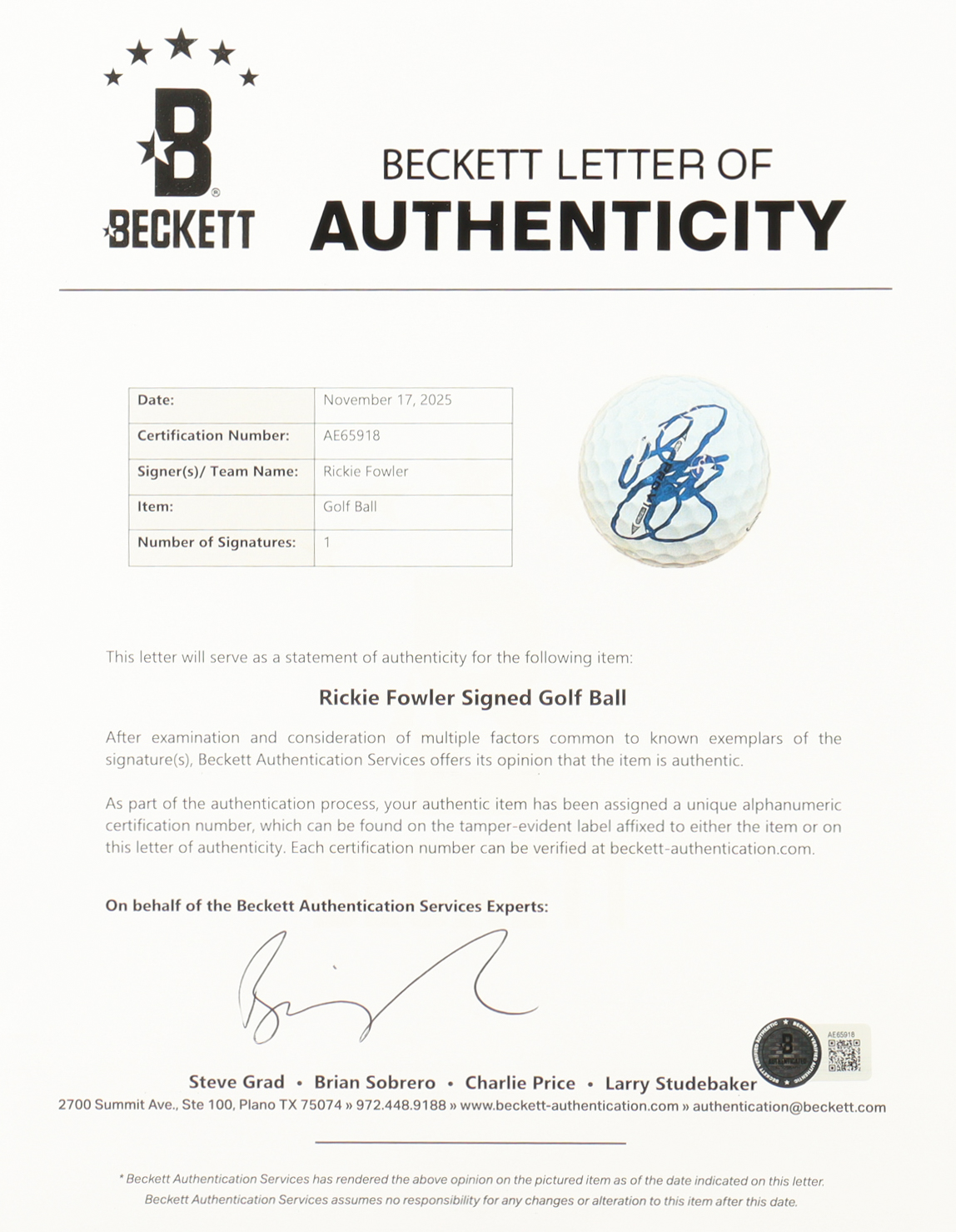 Rickie Fowler Signed Masters Logo Golf Ball (Beckett) at PristineAuction.com Rickie Fowler Signed Masters Logo Golf Ball (Beckett) at PristineAuction.com