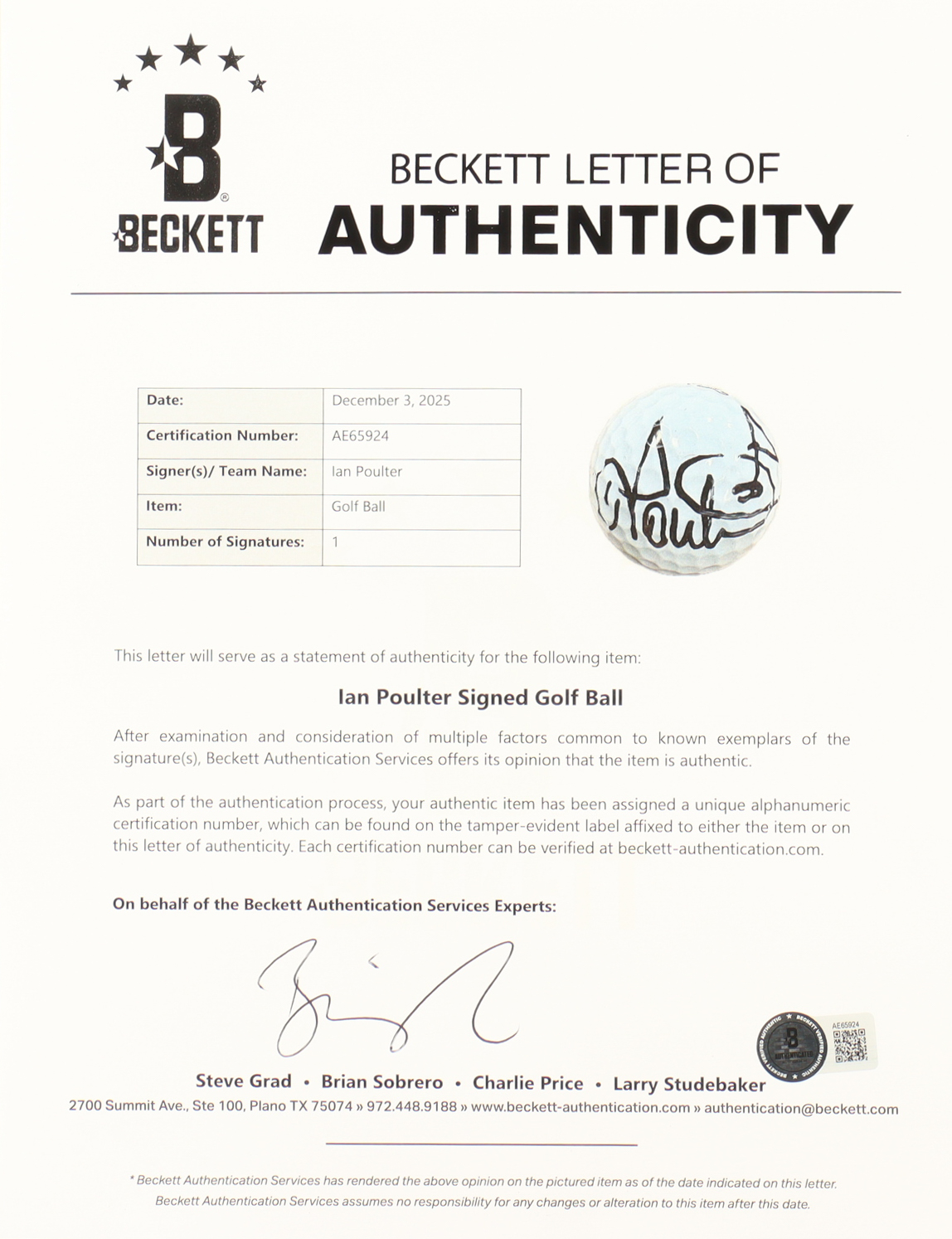 Ian Poulter Signed Titleist Practice Golf Ball (Beckett) at PristineAuction.com Ian Poulter Signed Titleist Practice Golf Ball (Beckett) at PristineAuction.com