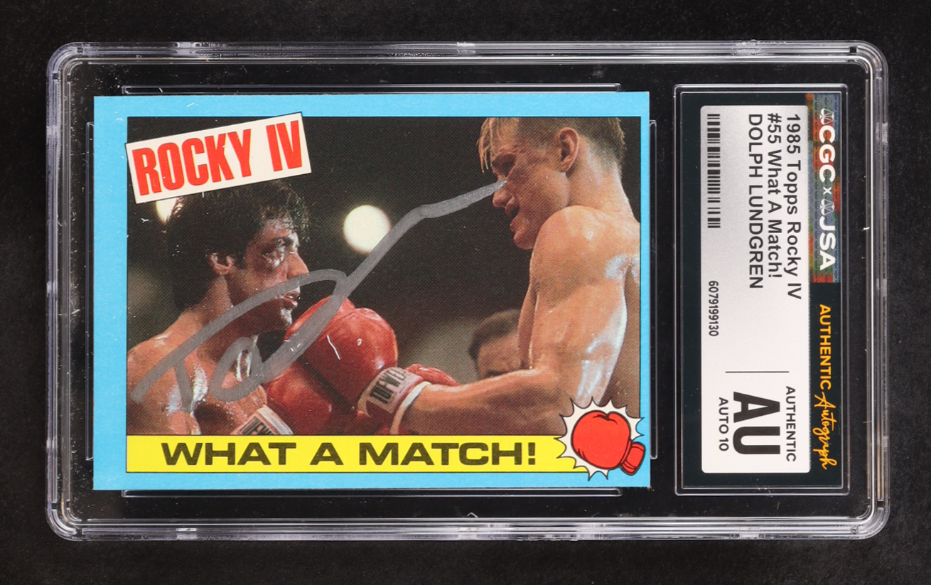 Dolph Lundgren 1985 Topps Rocky IV What A Match! #55 (CGC | Autograph Graded CGC 10) at PristineAuction.com Dolph Lundgren 1985 Topps Rocky IV What A Match! #55 (CGC | Autograph Graded CGC 10) at PristineAuction.com