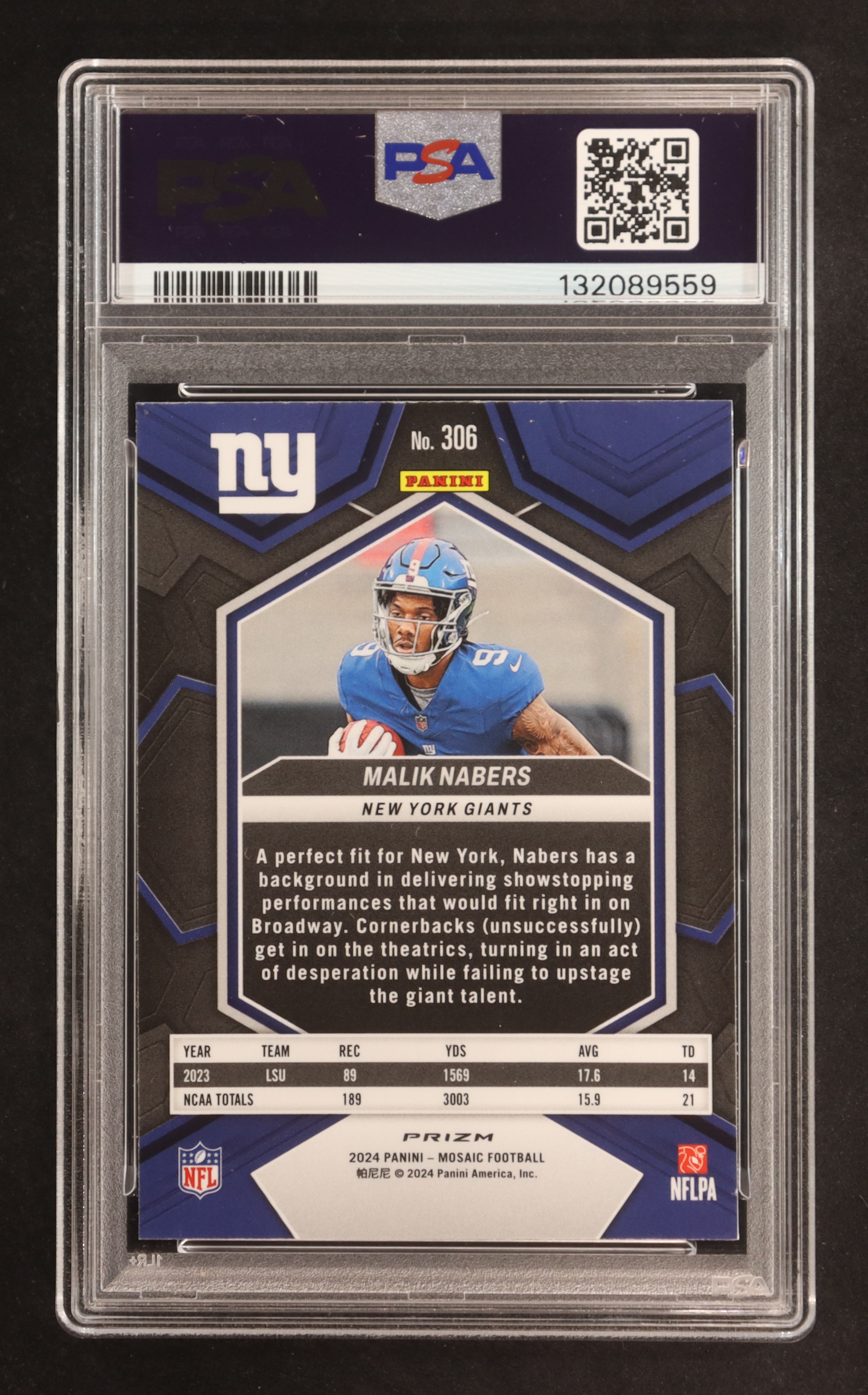 Malik Nabers 2024 Panini Mosaic Silver #306 RC (PSA 9) at PristineAuction.com Malik Nabers 2024 Panini Mosaic Silver #306 RC (PSA 9) at PristineAuction.com