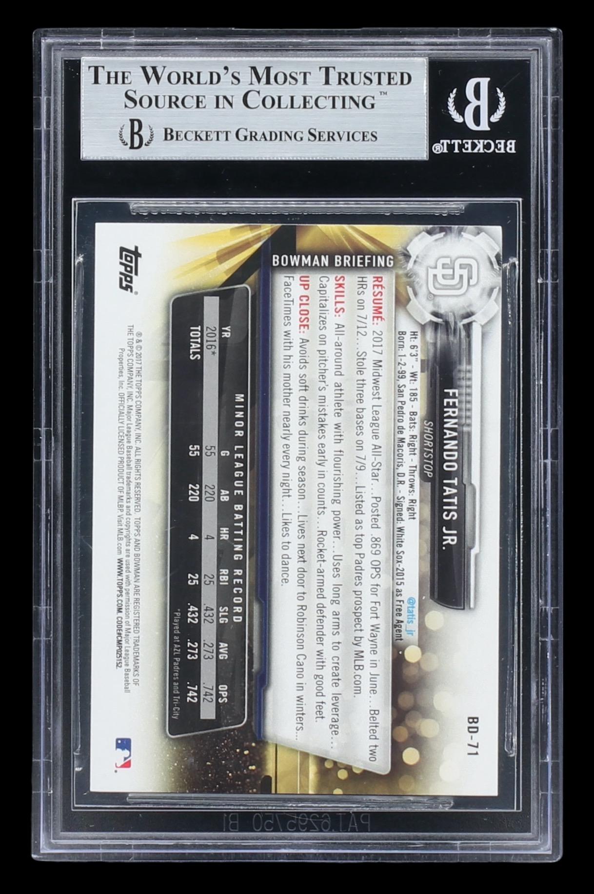 Fernando Tatis Jr. Signed 2017 Bowman Draft Card #BD71 RC (BGS) at PristineAuction.com Fernando Tatis Jr. Signed 2017 Bowman Draft Card #BD71 RC (BGS) at PristineAuction.com