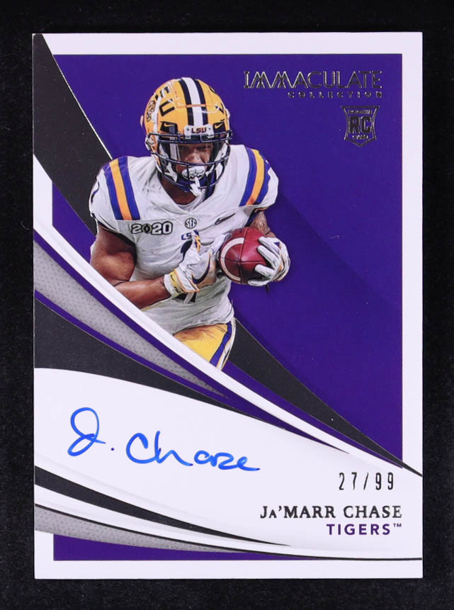 Ja'Marr Chase 2021 Immaculate Collection Collegiate Rookie Autographs #104 #27/99 RC at PristineAuction.com Ja'Marr Chase 2021 Immaculate Collection Collegiate Rookie Autographs #104 #27/99 RC at PristineAuction.com