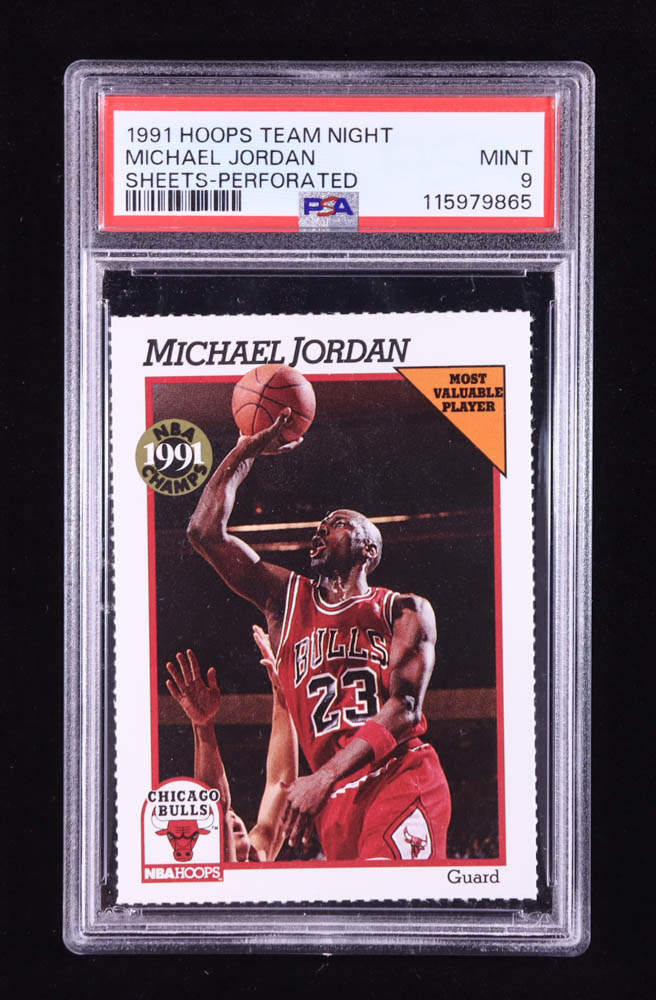 Michael Jordan 1991-92 Hoops Team Night Sheets #4A / Perforated (PSA 9) at PristineAuction.com Michael Jordan 1991-92 Hoops Team Night Sheets #4A / Perforated (PSA 9) at PristineAuction.com