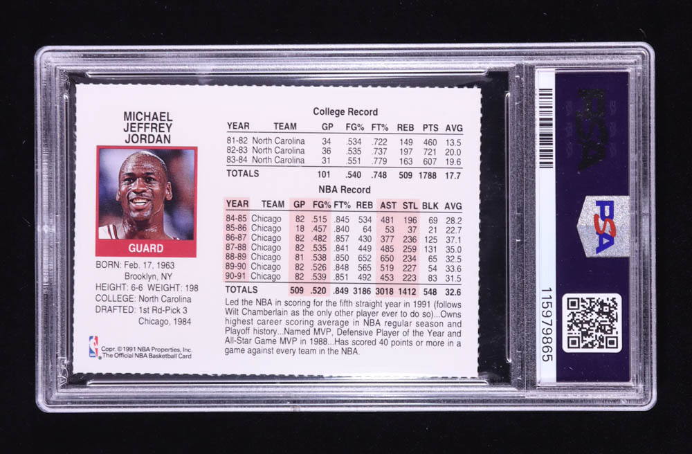 Michael Jordan 1991-92 Hoops Team Night Sheets #4A / Perforated (PSA 9) at PristineAuction.com Michael Jordan 1991-92 Hoops Team Night Sheets #4A / Perforated (PSA 9) at PristineAuction.com