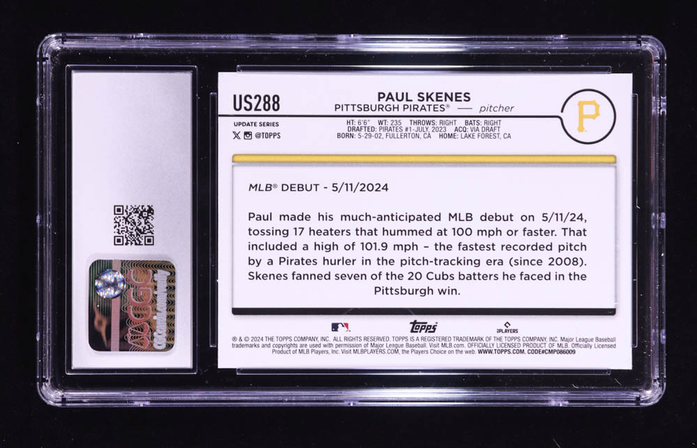 Paul Skenes 2024 Topps Update #US288 RC (CGC 10) at PristineAuction.com Paul Skenes 2024 Topps Update #US288 RC (CGC 10) at PristineAuction.com