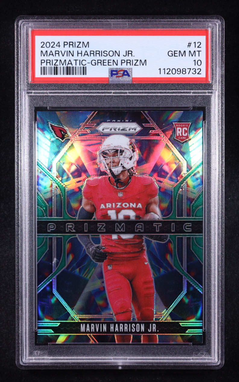 Marvin Harrison Jr. 2024 Panini Prizm Prizmatic Prizms Green #12 RC (PSA 10) at PristineAuction.com Marvin Harrison Jr. 2024 Panini Prizm Prizmatic Prizms Green #12 RC (PSA 10) at PristineAuction.com