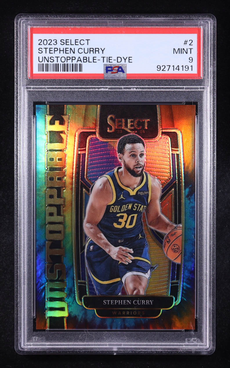 Stephen Curry 2023-24 Select Unstoppable Tie-Dye Prizms #2 #02/25 (PSA 9) at PristineAuction.com Stephen Curry 2023-24 Select Unstoppable Tie-Dye Prizms #2 #02/25 (PSA 9) at PristineAuction.com