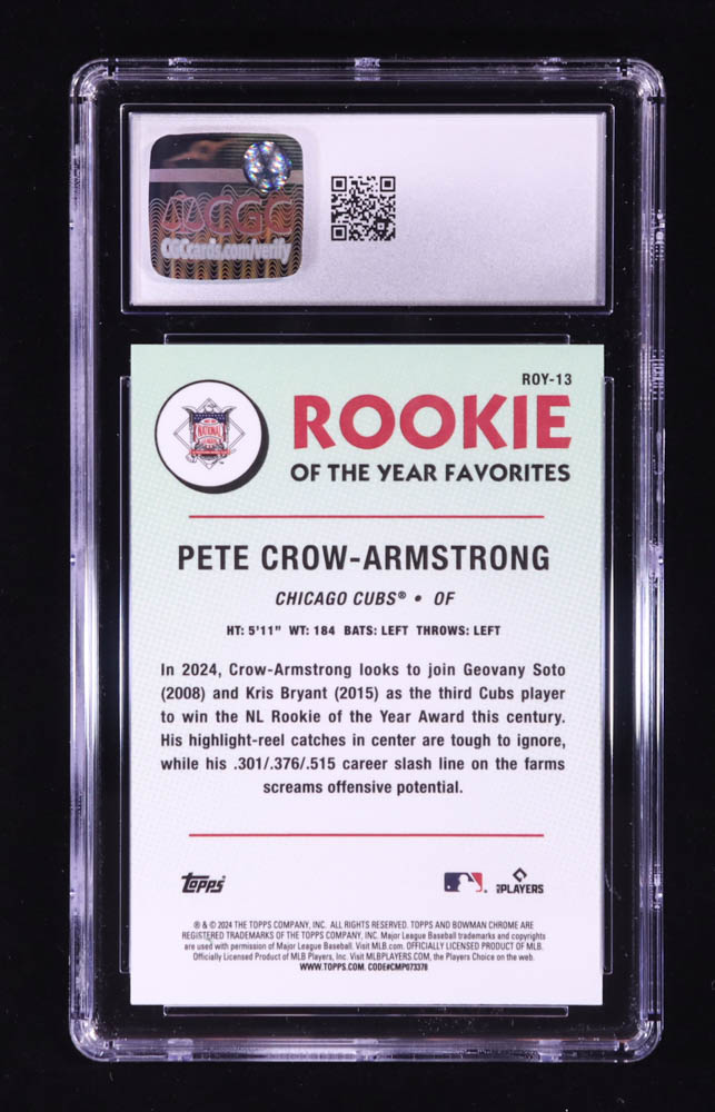 Pete Crow-Armstrong 2024 Bowman Chrome Mega Box Rookie of the Year Favorites #ROY13 RC (CGC 10) at PristineAuction.com Pete Crow-Armstrong 2024 Bowman Chrome Mega Box Rookie of the Year Favorites #ROY13 RC (CGC 10) at PristineAuction.com