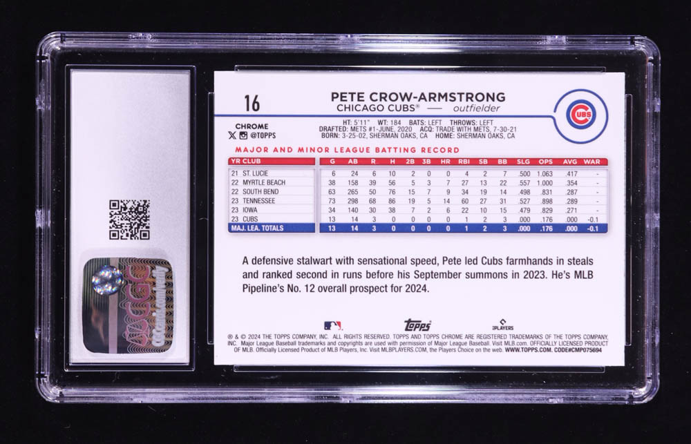 Pete Crow-Armstrong 2024 Topps Chrome RayWave Refractors #16 RC (CGC 10) at PristineAuction.com Pete Crow-Armstrong 2024 Topps Chrome RayWave Refractors #16 RC (CGC 10) at PristineAuction.com