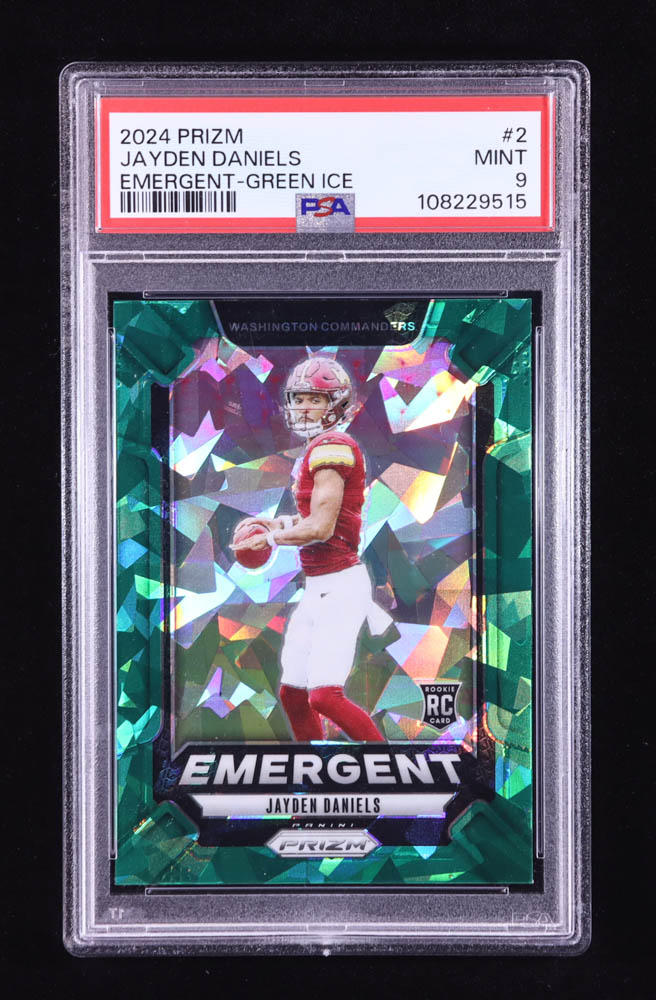 Jayden Daniels 2024 Panini Prizm Emergent Prizms Green Ice #2 RC (PSA 9) at PristineAuction.com Jayden Daniels 2024 Panini Prizm Emergent Prizms Green Ice #2 RC (PSA 9) at PristineAuction.com