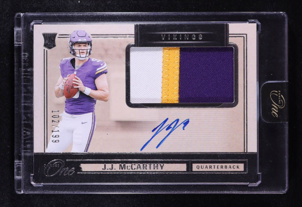 J.J. McCarthy 2024 Panini One #1 #102/199 JSY AU RC at PristineAuction.com J.J. McCarthy 2024 Panini One #1 #102/199 JSY AU RC at PristineAuction.com