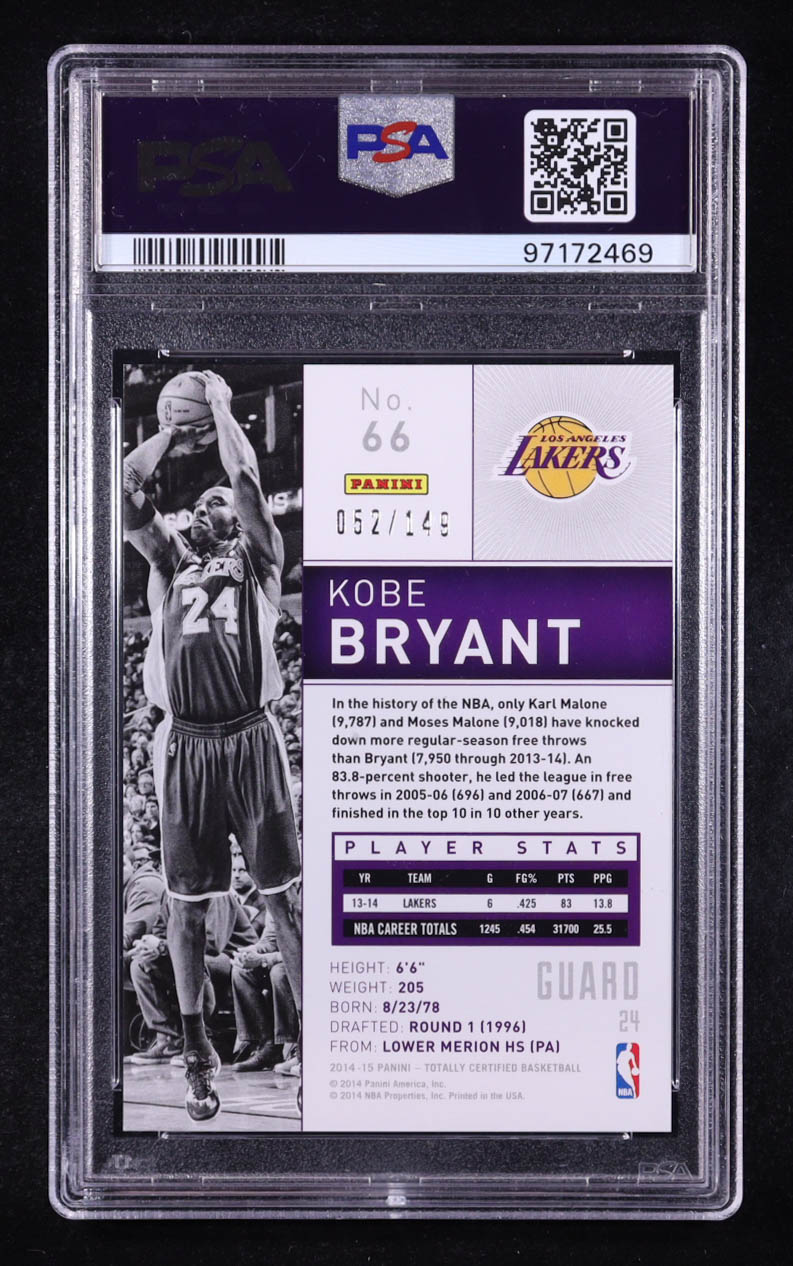 Kobe Bryant 2014-15 Totally Certified Platinum Blue #66A #052/149 (PSA 9) at PristineAuction.com Kobe Bryant 2014-15 Totally Certified Platinum Blue #66A #052/149 (PSA 9) at PristineAuction.com