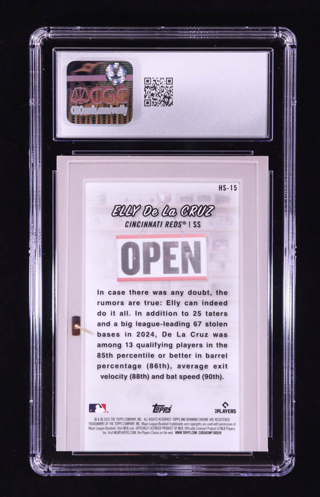 Elly De La Cruz 2025 Bowman Chrome Hobby Stars #HS15 (CGC 10) at PristineAuction.com Elly De La Cruz 2025 Bowman Chrome Hobby Stars #HS15 (CGC 10) at PristineAuction.com