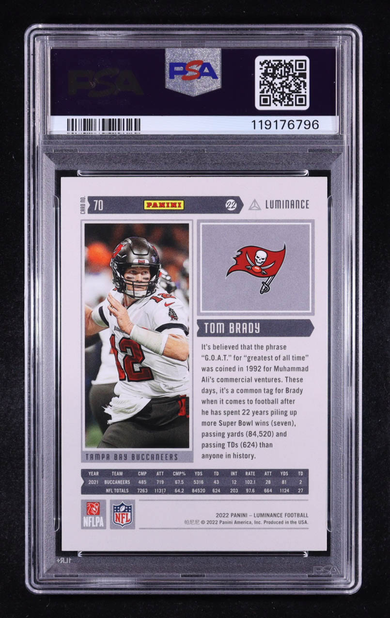 Tom Brady 2022 Panini Luminance Red #70 #04/25 (PSA 9) at PristineAuction.com Tom Brady 2022 Panini Luminance Red #70 #04/25 (PSA 9) at PristineAuction.com