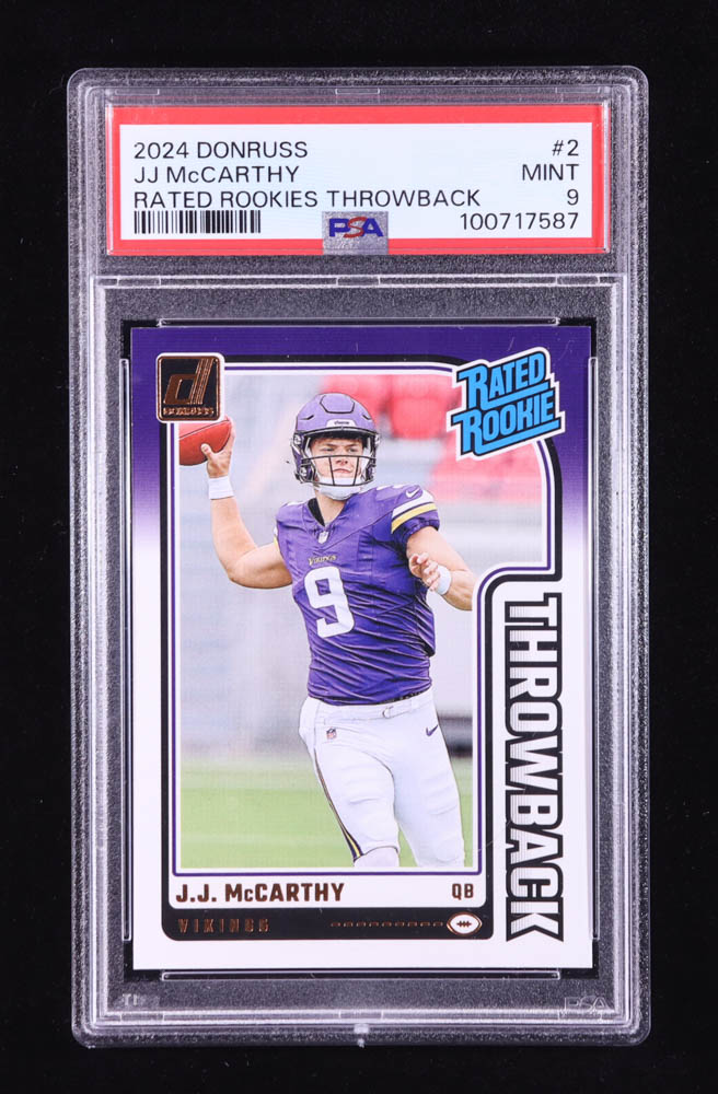 J.J. McCarthy 2024 Donruss Rated Rookies Throwback #2 RC (PSA 9) at PristineAuction.com J.J. McCarthy 2024 Donruss Rated Rookies Throwback #2 RC (PSA 9) at PristineAuction.com