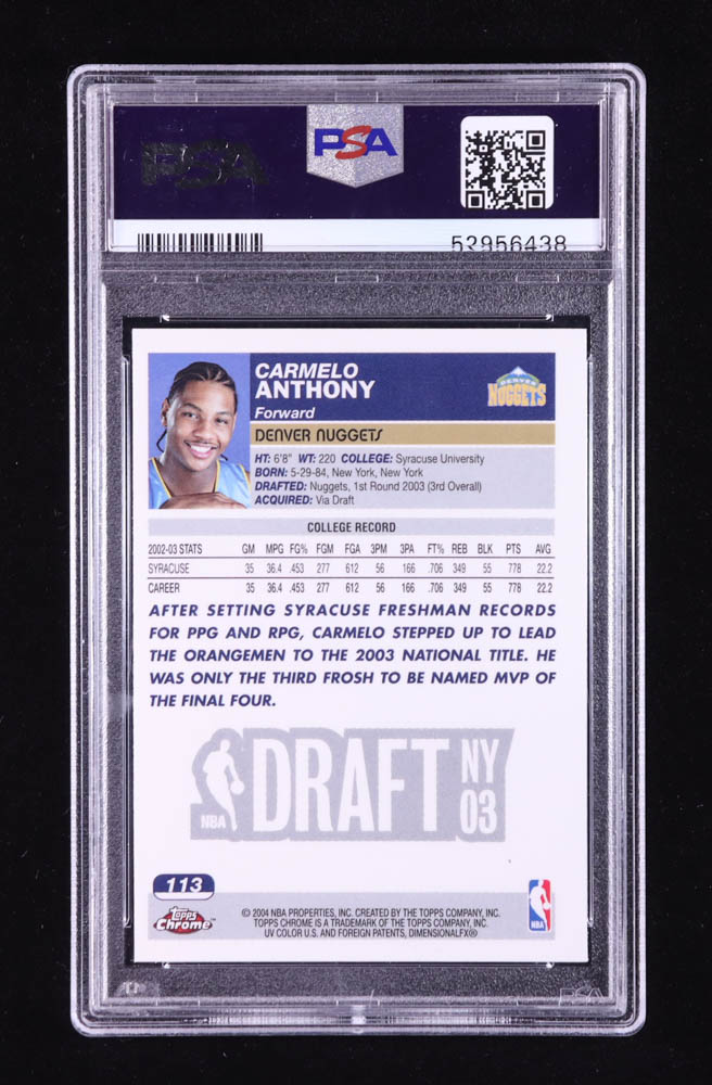 Carmelo Anthony 2003-04 Topps Chrome #113 RC (PSA 9) at PristineAuction.com Carmelo Anthony 2003-04 Topps Chrome #113 RC (PSA 9) at PristineAuction.com