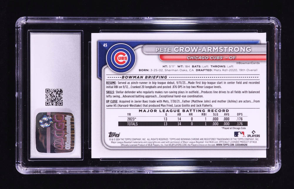 Pete Crow-Armstrong 2024 Bowman Chrome Mega Box #45 RC (CGC 10) at PristineAuction.com Pete Crow-Armstrong 2024 Bowman Chrome Mega Box #45 RC (CGC 10) at PristineAuction.com