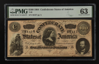 1864 Confederate States of America $100 Currency Note, T-65 (PMG Choice Uncirculated 63) at PristineAuction.com