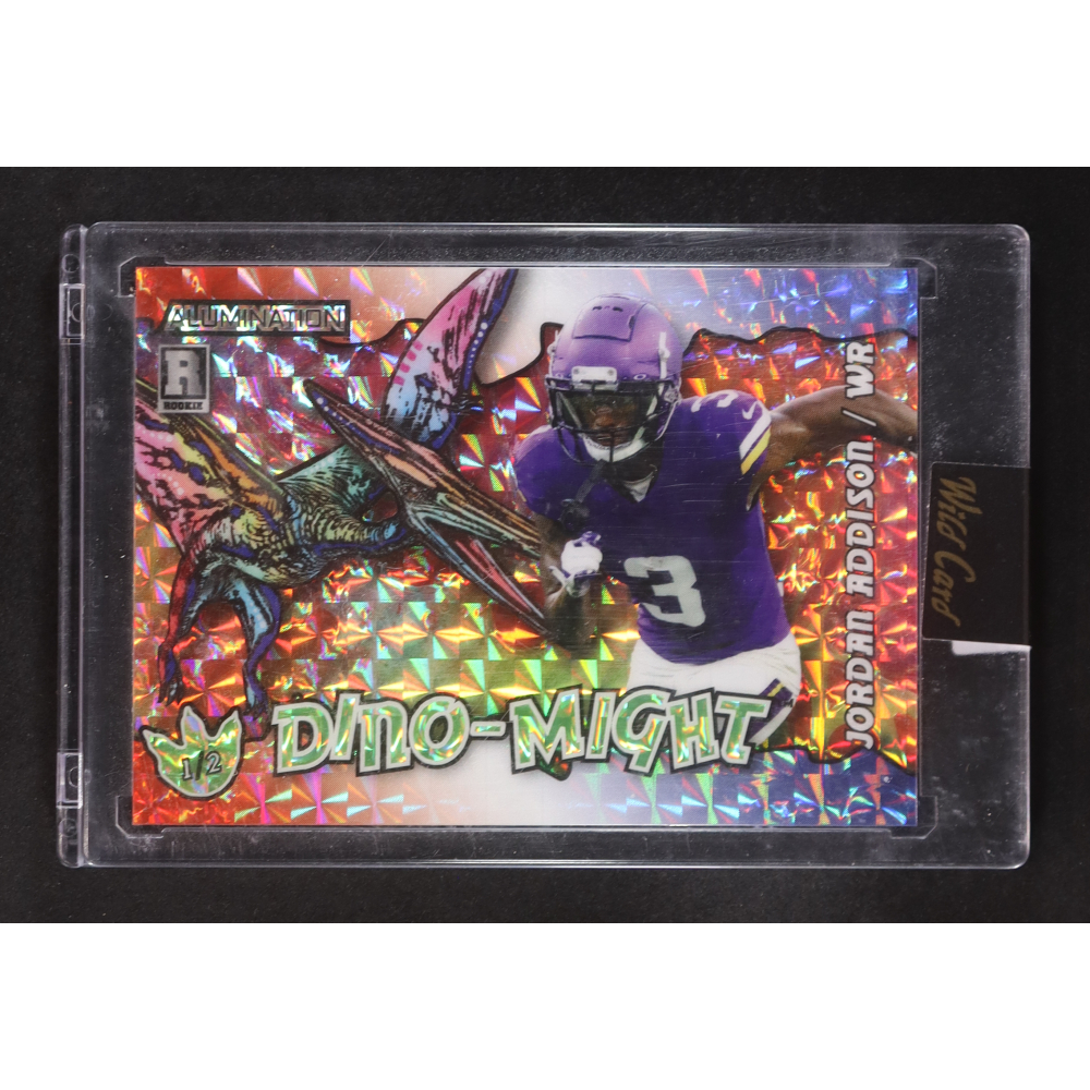 Jordan Addison 2023 Wild Card Dino-Might Alumination #AD-JA RC #1/2 at PristineAuction.com