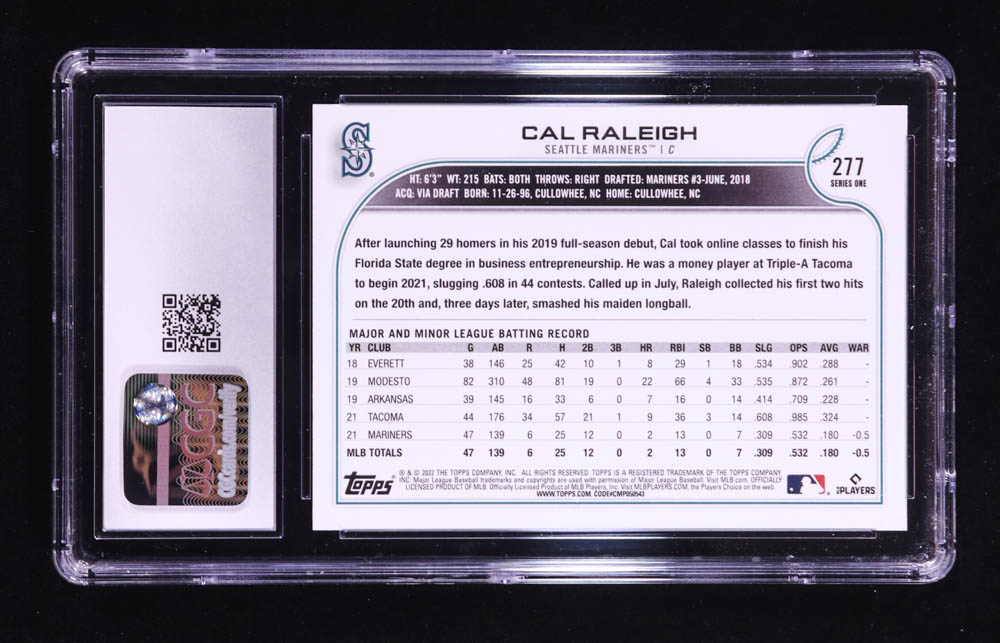 Cal Raleigh 2022 Topps #277 RC (CGC 10) at PristineAuction.com Cal Raleigh 2022 Topps #277 RC (CGC 10) at PristineAuction.com