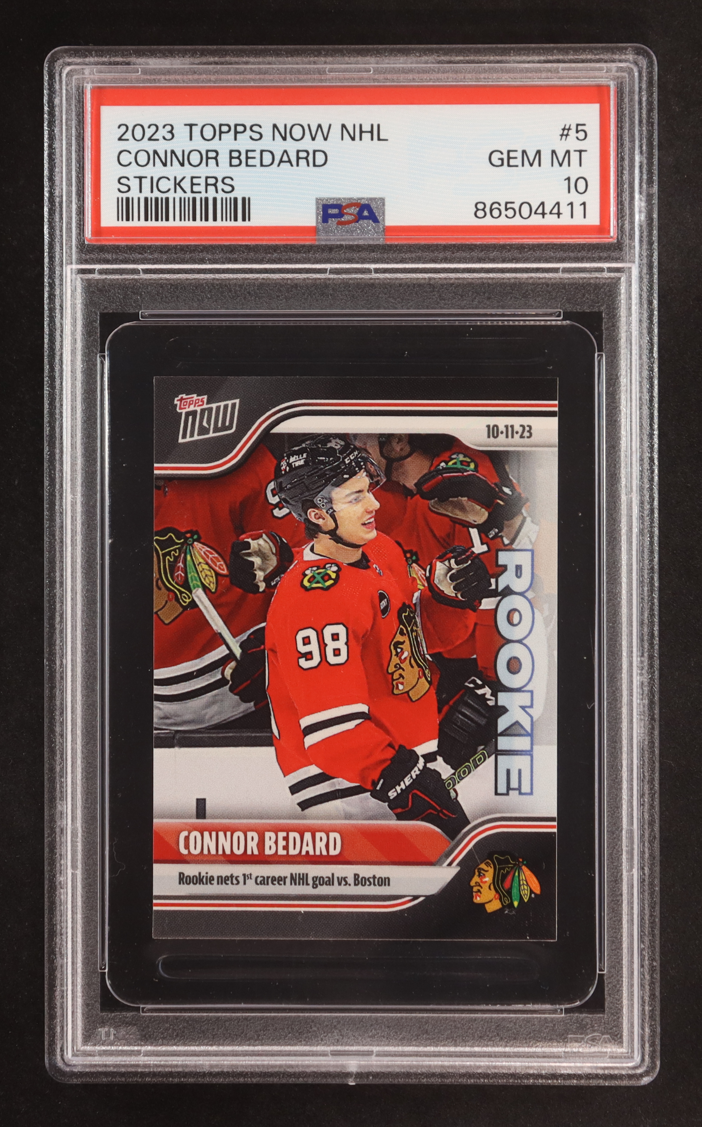 Connor Bedard 2023-24 Topps Now Stickers #5 RC (PSA 10) at PristineAuction.com Connor Bedard 2023-24 Topps Now Stickers #5 RC (PSA 10) at PristineAuction.com