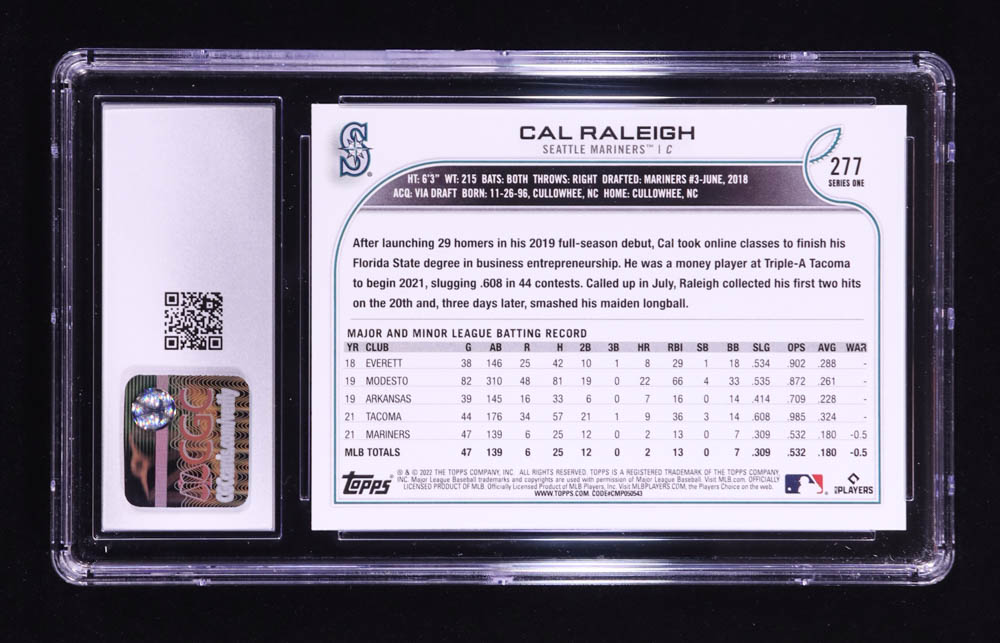 Cal Raleigh 2022 Topps #277 RC (CGC 10) at PristineAuction.com Cal Raleigh 2022 Topps #277 RC (CGC 10) at PristineAuction.com