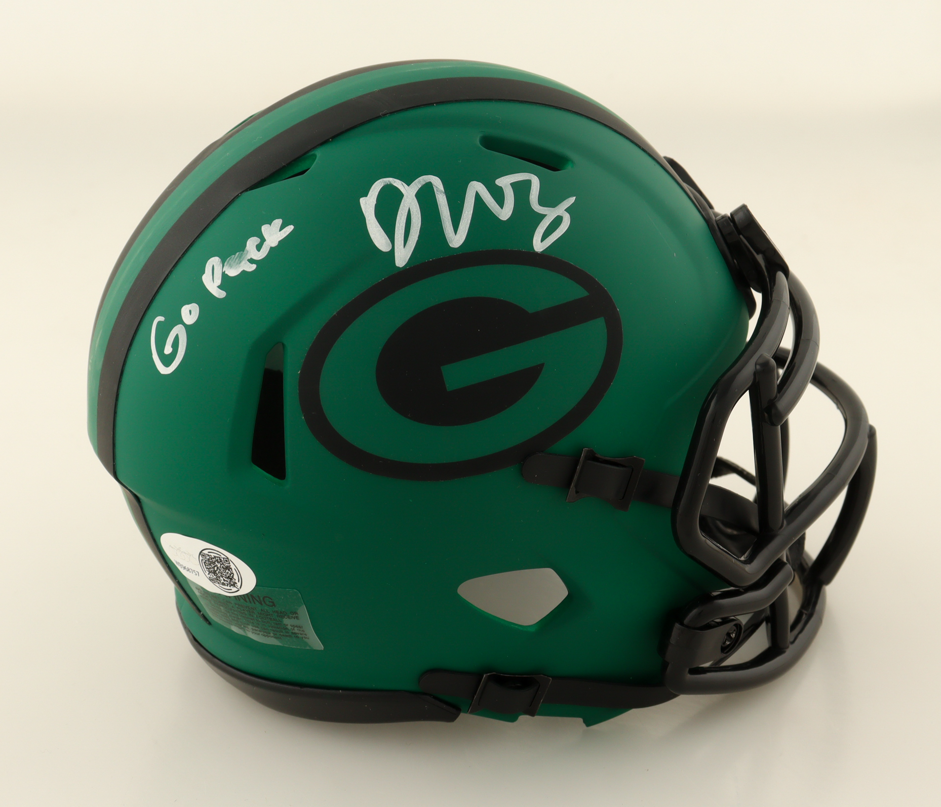 Dontayvion Wicks Signed Packers Rave Alternate Speed Mini Helmet Inscribed "Go Pack" (JSA) at PristineAuction.com Dontayvion Wicks Signed Packers Rave Alternate Speed Mini Helmet Inscribed "Go Pack" (JSA) at PristineAuction.com