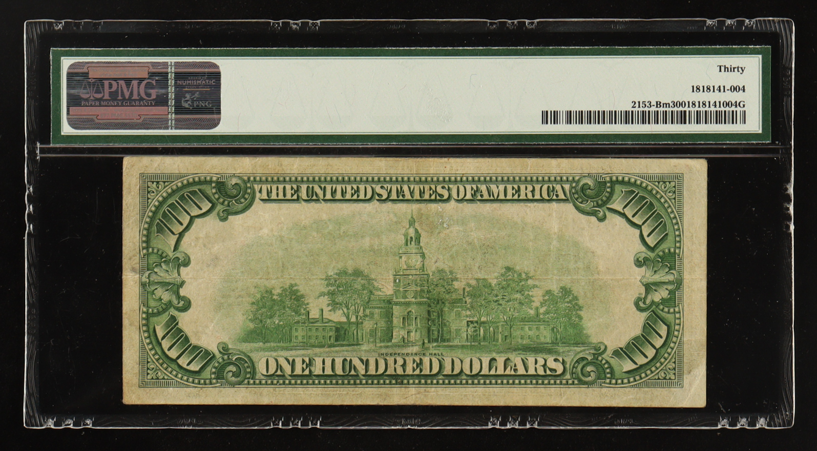 1934-A U.S. $100 One Hundred Dollars Federal Reserve Note, New York (PMG VF 30) at PristineAuction.com 1934-A U.S. $100 One Hundred Dollars Federal Reserve Note, New York (PMG VF 30) at PristineAuction.com
