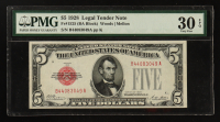 1928 U.S. $5 Legal Tender Note, Red Seal - Fr.1525 (BA Block) Signed: Woods / Mellon (PMG VF30 EPQ) at PristineAuction.com