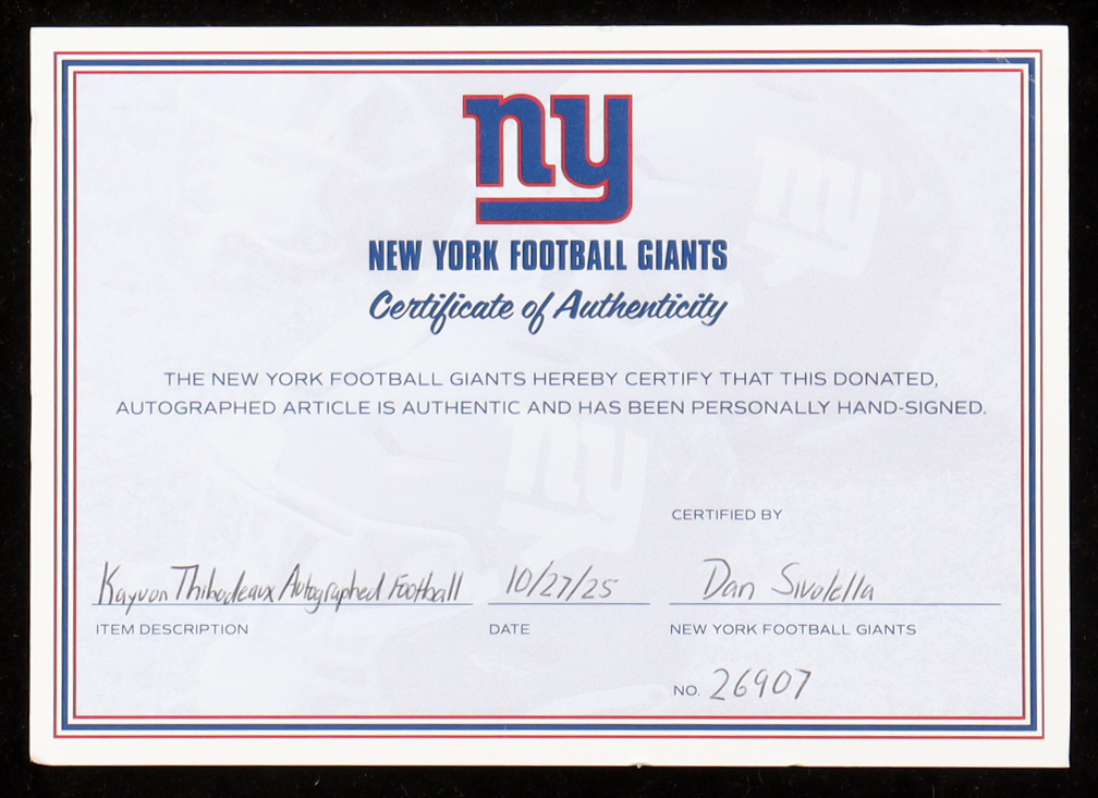 Kayvon Thibodeaux Signed Giants Logo Football (NYG) at PristineAuction.com Kayvon Thibodeaux Signed Giants Logo Football (NYG) at PristineAuction.com