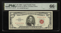1963 U.S. $5 Five Dollars Federal Reserve Note - Red Seal (PMG Gem Unc 66 EPQ) at PristineAuction.com