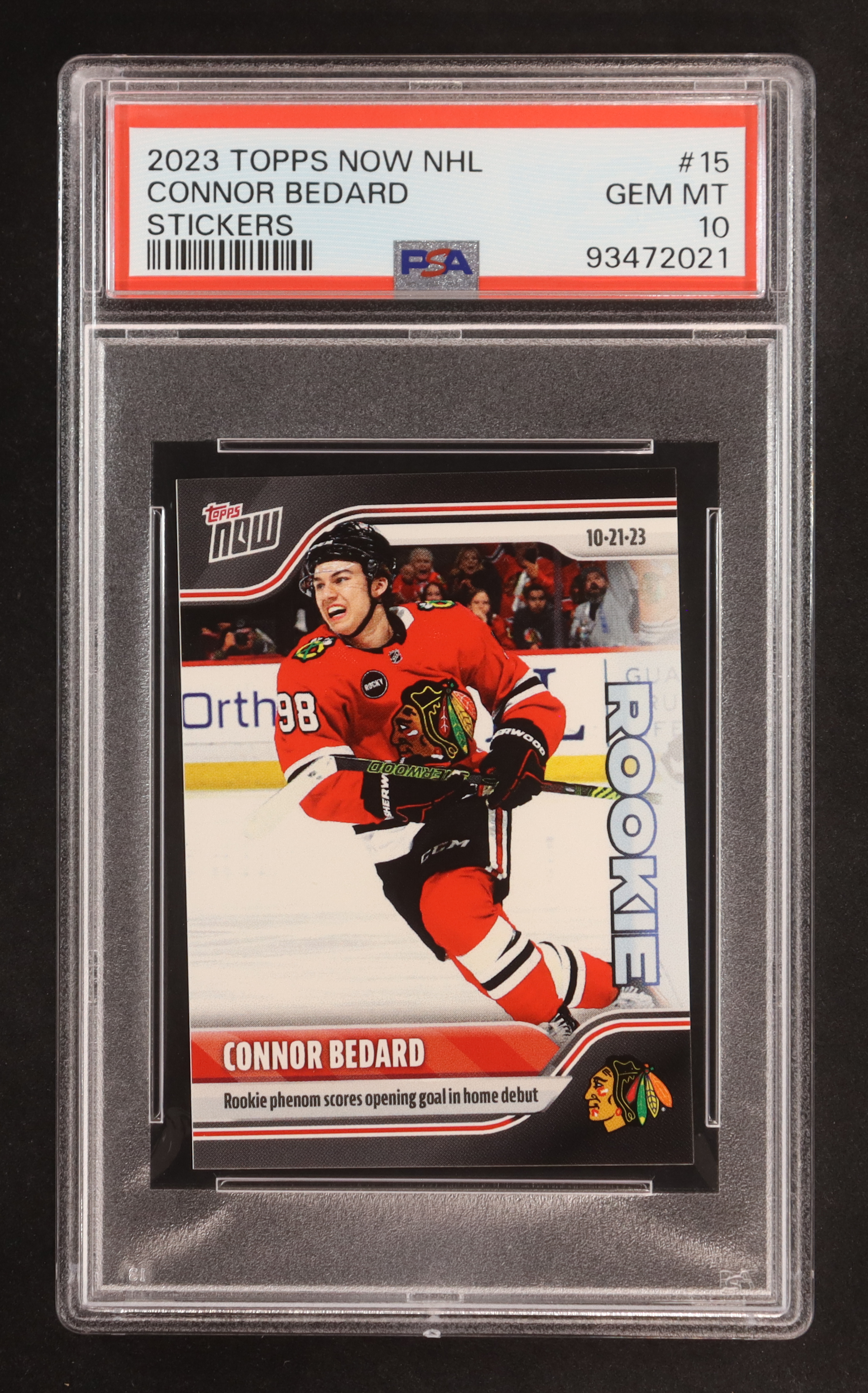 Connor Bedard 2023-24 Topps Now Stickers #15 RC (PSA 10) at PristineAuction.com Connor Bedard 2023-24 Topps Now Stickers #15 RC (PSA 10) at PristineAuction.com