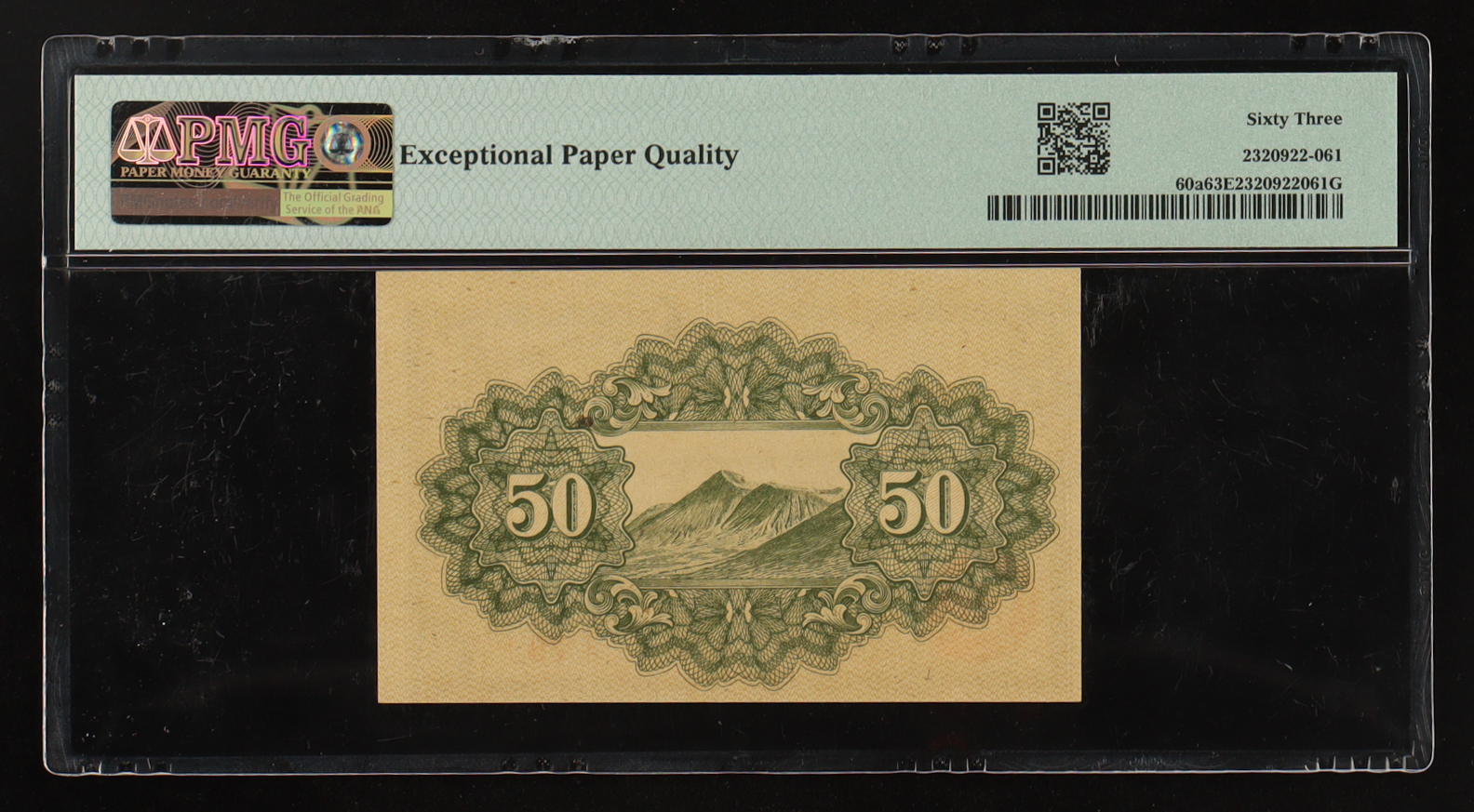 1945 Japan, Great Imperial Japanese Government - 50 Sen Currency Note (PMG CHOICE UNCIRCULATED 63 EPQ) at PristineAuction.com 1945 Japan, Great Imperial Japanese Government - 50 Sen Currency Note (PMG CHOICE UNCIRCULATED 63 EPQ) at PristineAuction.com