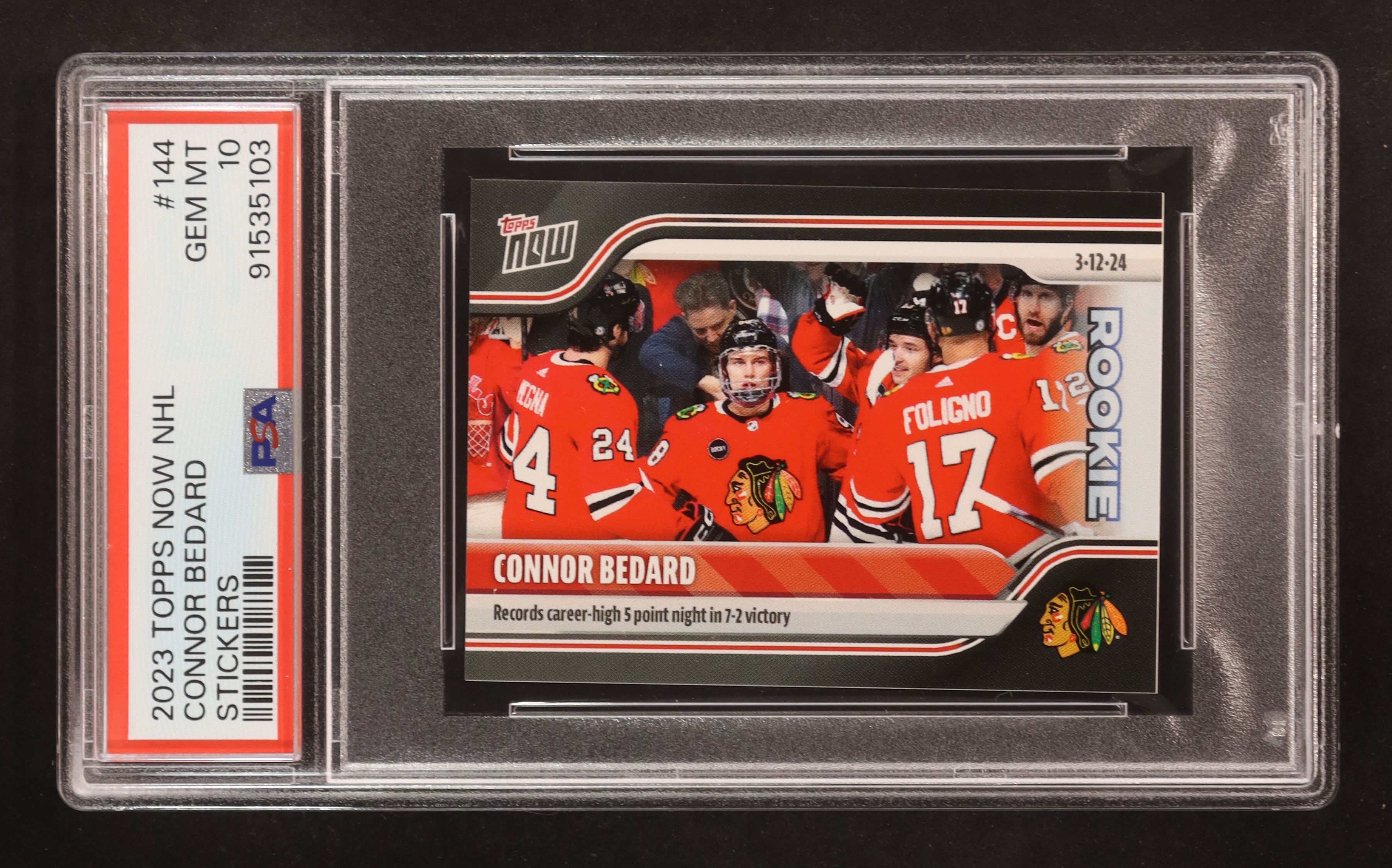 Connor Bedard 2023-24 Topps Now Stickers #144 RC (PSA 10) at PristineAuction.com Connor Bedard 2023-24 Topps Now Stickers #144 RC (PSA 10) at PristineAuction.com
