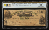 1862 Mississippi $1 Dollar "Cotton Pledged" Currency Note (PCGS VF20) at PristineAuction.com