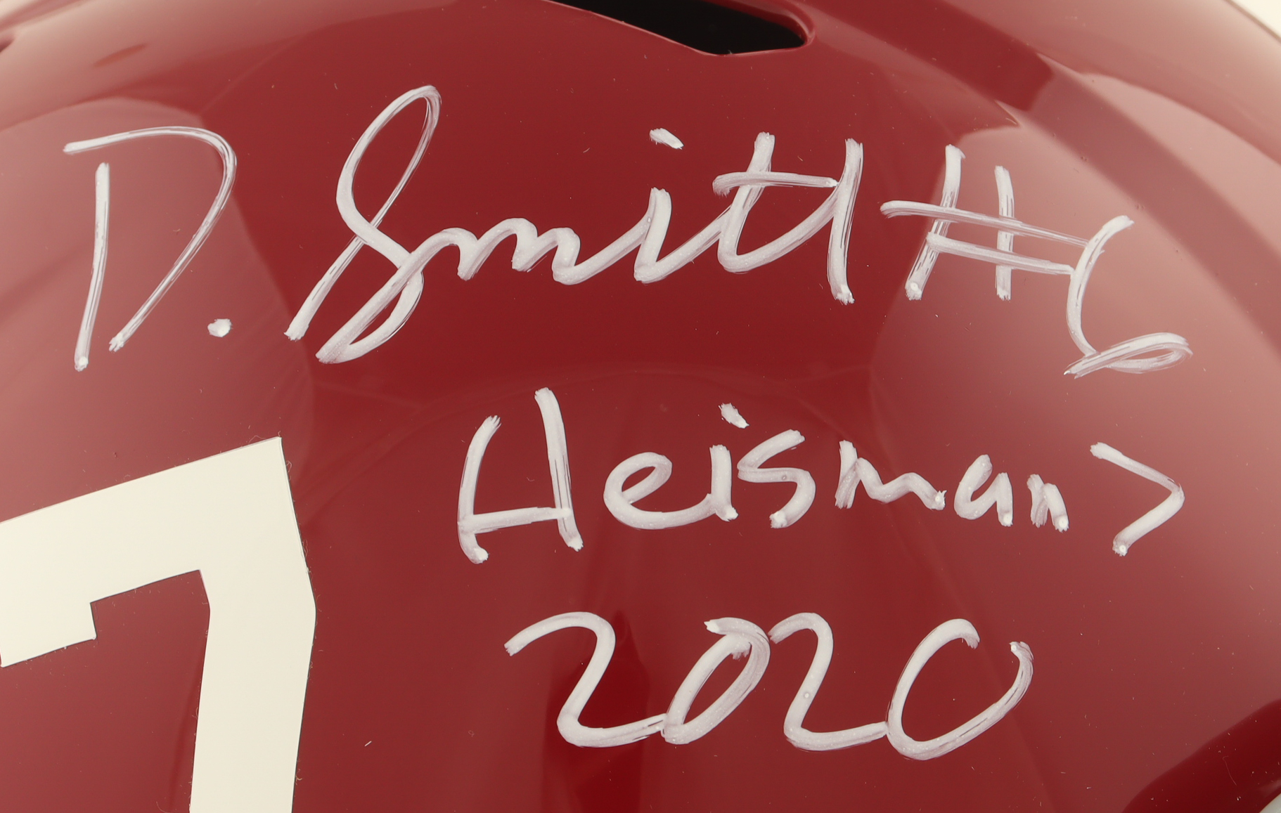 DeVonta Smith Signed Alabama Crimson Tide Full-Size Speed Helmet Inscribed "Heisman 2020" (Beckett) at PristineAuction.com DeVonta Smith Signed Alabama Crimson Tide Full-Size Speed Helmet Inscribed "Heisman 2020" (Beckett) at PristineAuction.com