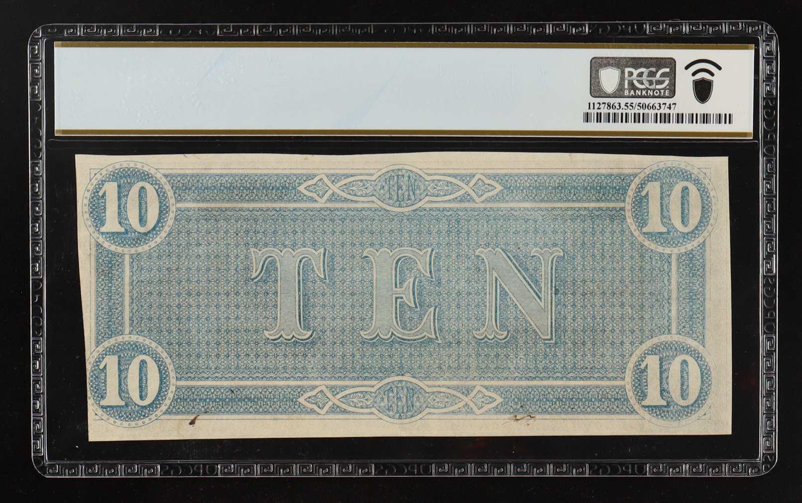 1864 Confederate States of America $10 Currency Note T-68, Fifth Series (PCGS About Uncirculated 55 PPQ) at PristineAuction.com 1864 Confederate States of America $10 Currency Note T-68, Fifth Series (PCGS About Uncirculated 55 PPQ) at PristineAuction.com