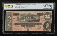 1864 Confederate States of America $10 Currency Note T-68, Fifth Series (PCGS About Uncirculated 55 PPQ) at PristineAuction.com