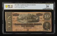 1864 Confederate States of America $10 Currency Note T-68, Third Series (PCGS Very Fine 20) at PristineAuction.com