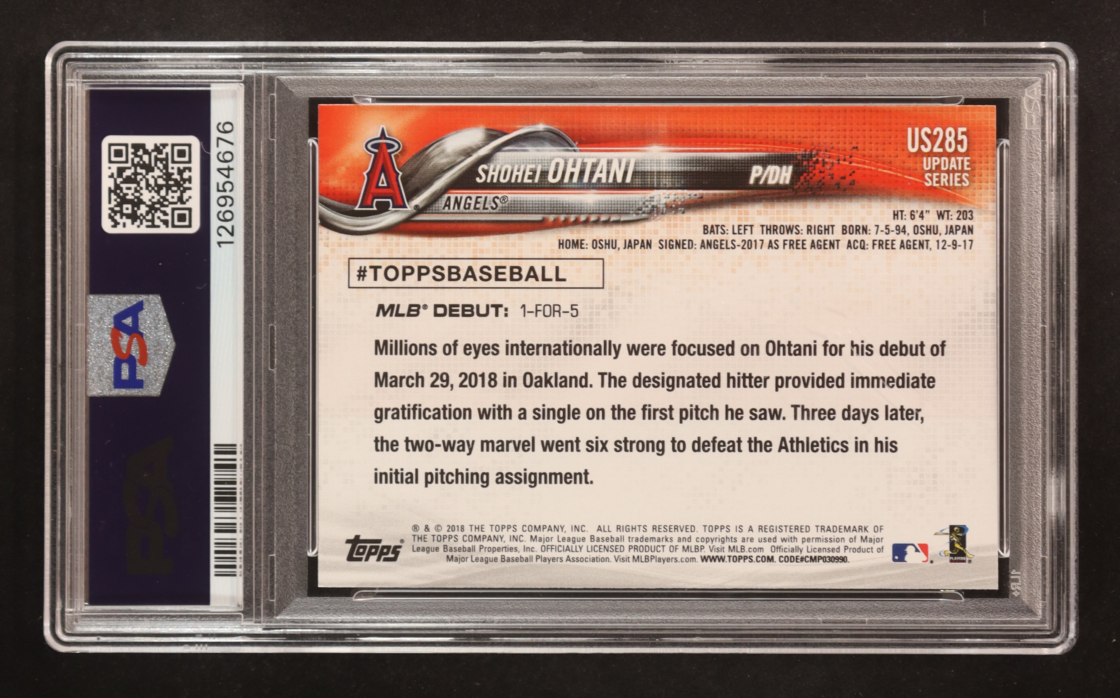 Shohei Ohtani 2018 Topps Update #US285 RC (PSA 9) at PristineAuction.com Shohei Ohtani 2018 Topps Update #US285 RC (PSA 9) at PristineAuction.com