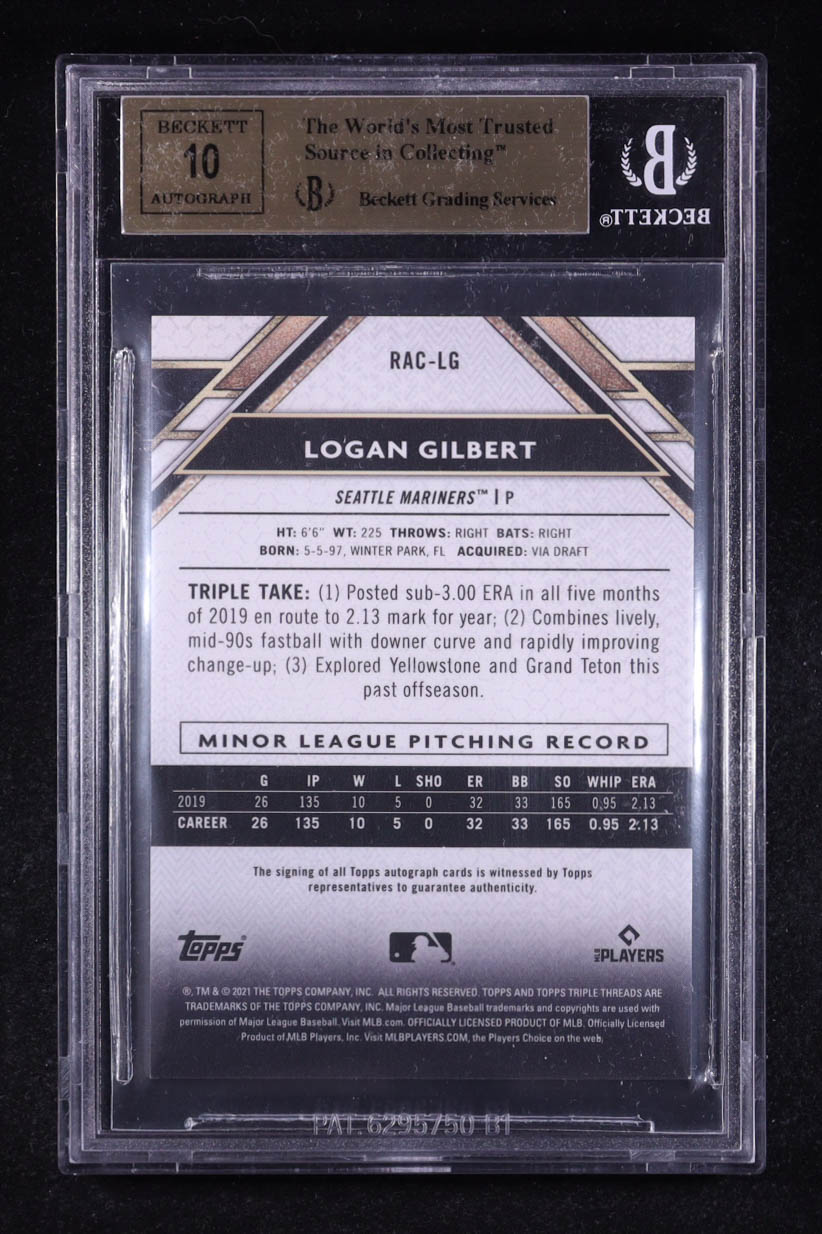 Logan Gilbert 2021 Topps Triple Threads Rookie Autographs #RAC-LG RC #035/199 (BGS 9.5 | Autograph Graded BGS 10) at PristineAuction.com Logan Gilbert 2021 Topps Triple Threads Rookie Autographs #RAC-LG RC #035/199 (BGS 9.5 | Autograph Graded BGS 10) at PristineAuction.com